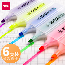 Delei large-capacity fluorescent color pen candy color fluorescent marker pen students use thick head key marker color marker light color series 6-color set of graffiti pen set Handbook pen Flash Pen