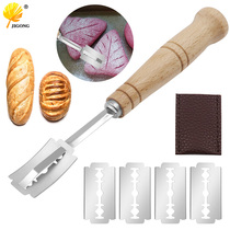Kitchen tools Dough bisector European Baguette cutting knife Wooden handle curved knife Stainless steel bread repair knife