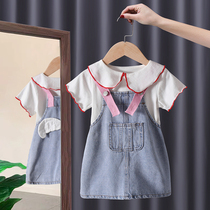 Girls cowboy skirt spring and summer female baby sling vest skirt small children foreign-style tide summer childrens clothes
