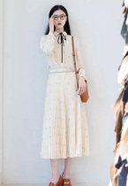 2021 season new silk print long sleeve shirt skirt set