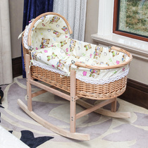 Newborn cradle baby basket baby basket handbaby basket solid wooden cart on environmental protection Moses baby bed