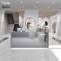 Custom curved stainless steel cash register simple modern luxury clothing shop bar company front desk reception counter