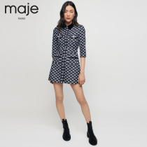 maje2021 autumn and winter new womens bow print velvet collar dress MFPRO01975