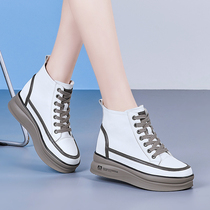 Hong Kong high gray bottom white shoes womens autumn 2021 new leather casual Joker thick bottom inner womens shoes