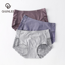 3 Ice Silk Scarless Briefs Lady Pure Cotton Crotch Sexy Lace Mid Waist High Waist Triangle Trousers Pants Head Summer Thin Breathable