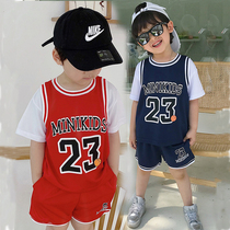 Childrens basketball suit set Summer clothes Boys and childrens sports set Quick-drying jersey Baby mesh breathable sportswear
