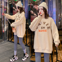 Pregnant women winter top plus velvet thick warm base shirt winter long sleeve T-shirt maternity autumn dress women