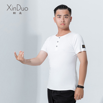 Xinduo national standard dance suit Mens Latin dance suit White short-sleeved top Summer new modern dance waltz practice suit