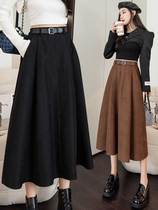 Coffee color skirt womens autumn and winter mid-length pleated skirt new 2022 high waist A-line skirt umbrella skirt slim skirt trend