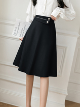 Black Skirt Ladies Winter 2022 New High Waist Pleated A-Line Midi Skirt