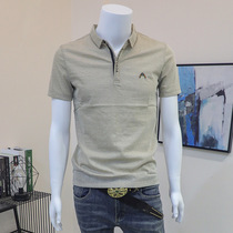 High-end polo shirt mens short-sleeved T-shirt Tencel hemp mens lapel tide slim slim section embroidery cotton hemp half sleeve summer