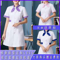 Korean version bow collar streamer collar nurse uniform White coat Short sleeve pharmacy beauty salon intern guide work clothes