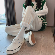White corduroy women's pants autumn and winter plus velvet padded chenille pants slim toe Harlan pants casual grandma pants