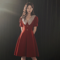Bride toast 2021 new summer wine red short style usually wear wedding engagement dress dress back door