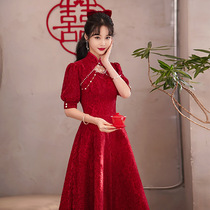 Chinese qipao toast 2022 the wine 2022 new wine red lace wedding gown wedding gown dress and dress women usually wear