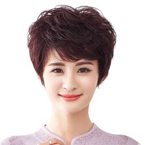 Sterile net wig female short hair short curly hair wig set middle-aged and elderly real hair head cover oblique bangs real hair Silk