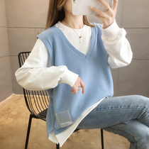 Pregnancy Woman Dress Spring Ultra Fire Cec Fake Two Loose Blouses Woman Big Code Fat MM Thin and Long Sleeve Sweatshirt Woman 200 catty
