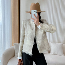 OLCK French ladies temperament wool tweed woven thickened small fragrance coat womens 2022 autumn and winter short tops