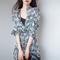  MAJE KARA early autumn new stand-up collar dress female 2021 temperament high-end fashion loose thin shirt skirt