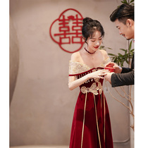 Straight Shoulder Chinese Toast Bridal Pregnant pregnant woman High waist cover Belly Temperament Wine Red 2021 New winter gown