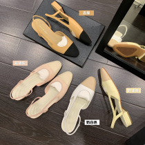 (sheii Suyin Yin) word-of-mouth series ~ small fragrant wind genuine leather square head collage coarse and rear empty sandal women shoes