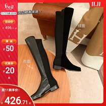 (sheii Su Yinyin) Town store God boots ~ SW5050 thick heeled high Knight boots stretch knee boots female boots