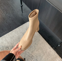 (sheii Su Yin Yin) Korean drama heroine ~ South Korean square head crude high heel elastic short boot female thin skinny fashion boots