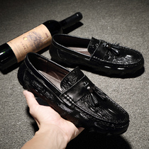 2022 Genuine Leather Bean Shoes Man Shoes Breathable Big Code Sloth Shoes One Foot Pedal Casual Business Crocodile Leather Shoe Boomer Shoes Man