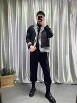 Fake two cotton-padded jacket men's winter new houndstooth suit collar coat youth Korean fashion cotton-padded jacket casual cotton-padded jacket