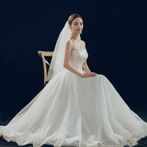 Barbust wedding dress 2021 New temperament main gauze high-end simple atmosphere luxury light wedding bride Palace style