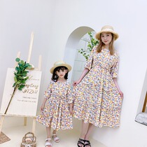  Western style parent-child summer 2021 new girls cotton silk short-sleeved artificial cotton dress childrens mother-daughter princess skirt