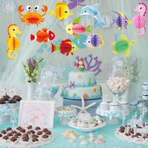 Kindergarten classroom board pendant aerial ornaments summer ocean wind ring creation Underwater World animal honeycomb ball