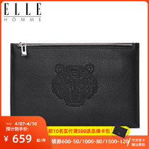 ELLE HOMME genuine leather handbag mens tiger head embroidered handbag business casual hand grab letter enveloping mobile phone bag