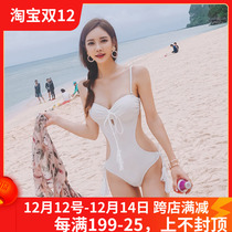 Korean lace one-piece strap backless swimsuit female hollow sling white hot spring gathering steel support Seaside swimsuit