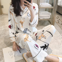 Pure cotton pajamas womens 2021 new spring and autumn long-sleeved cute womens summer thin section loose home wear suit
