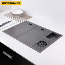 Black creative stainless steel handmade sink Single slot Open style kitchen sink Under table basin with cup washer