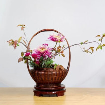 Bamboo woven portable dry flower basket hand-woven storage basket living room ornaments Zen crafts retro