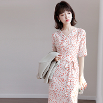 Canary Kiss printed mulberry silk dress women 2021 spring summer new simple temperament short-sleeved tea break dress