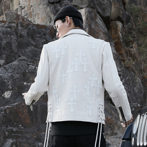 FZCK designer early spring design Angels Guardian Cross motorcycle leather mens jacket jacket