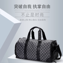Grid Shoes Position Travel Bag Men Handbag Large Capacity Diagonal Cross Single Shoulder Bag Genuine Leather Fitness Bag Luggage Bag