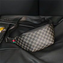 New Plaid Chest Bag Pocket Large Capacity Tide Card Mens Bag Single Shoulder Bag Inclined Satchel Leather Trendy Backpack