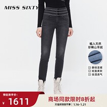 Miss Sixty21 winter New with cashmere jeans women black technology light warm diamond chain high waist tight black Gray