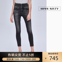 Miss Sixty spring jeans womens imported coarse grain retro black gray tight thin high waist nine-point pants