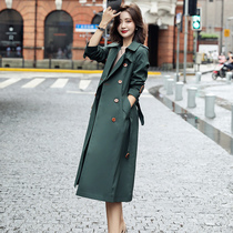 2021 autumn new dark green trench coat coat womens long knee fashion British wind hanging spring and autumn coat