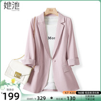 Her Pool 2022 Spring Dress New Lady Fashion Elegant Stripes 70% Sleeves Turnover for a Buttoned Western Suit