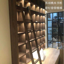 Simple tenon and black walnut bookcase Customized top days standout big living room Full wall bookcase bookcase bookcase Lights with stairs