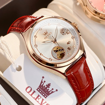 2022 New Swiss Fashion Temperament Watch Lady Mechanical Watch Waterproof Nameplate Red Leather Strap Women Watch