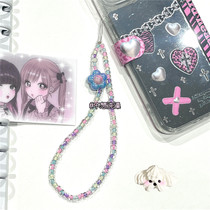Japanese and Korean sweet and cool hot girls Y2K magic color rice beads small flower mobile phone chain mobile phone shell pendant ccd camera chain goo card chain