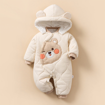 Newborn baby winter cotton clothes pure cotton thickened laminated cotton baby one-piece clothes winter dress with cap cotton padded jacket warm for 100 yards