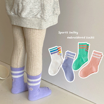 Childrens socks autumn and winter cotton socks embroidery sports socks boys girls cotton socks baby socks thickened